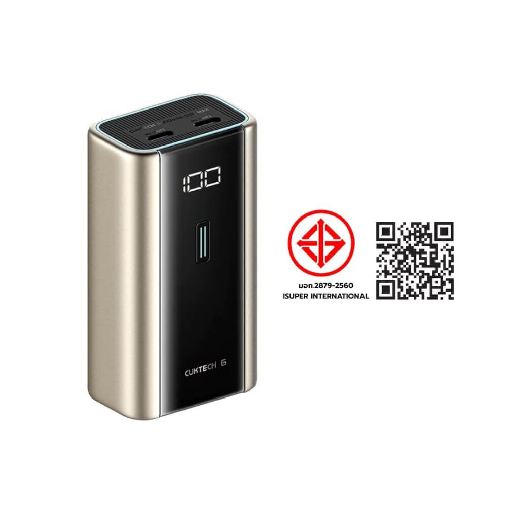 แบตเตอรี่สำรอง CUKTECH PB060 สีทองไทเทเนียม 6,000 MAH จ่ายไฟรวมสูงสุด 55W